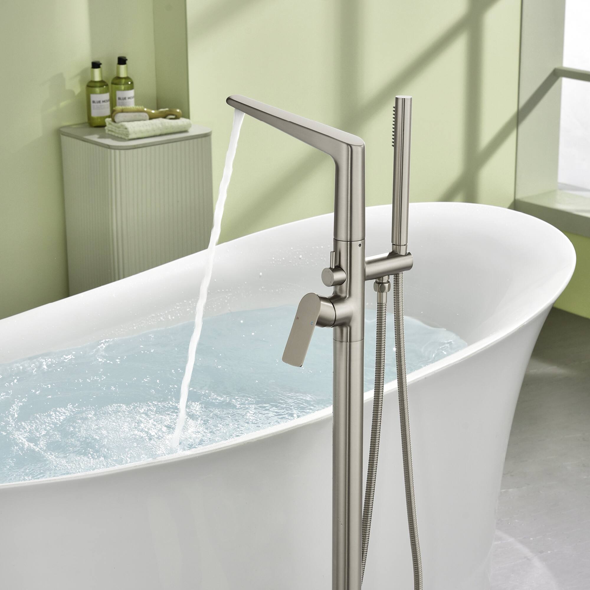 Alt View 1. Boyel Living - Brushed Nickel Bathtub Faucet Cast Brass Single Handle Handheld Spray 60-Inch Steel Hose cUPC - Silver.