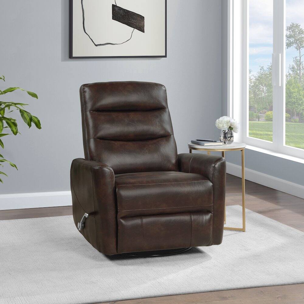 Alt View 4. New Classic Furniture - Takami Faux Leather Swivel Recliner - Brown.