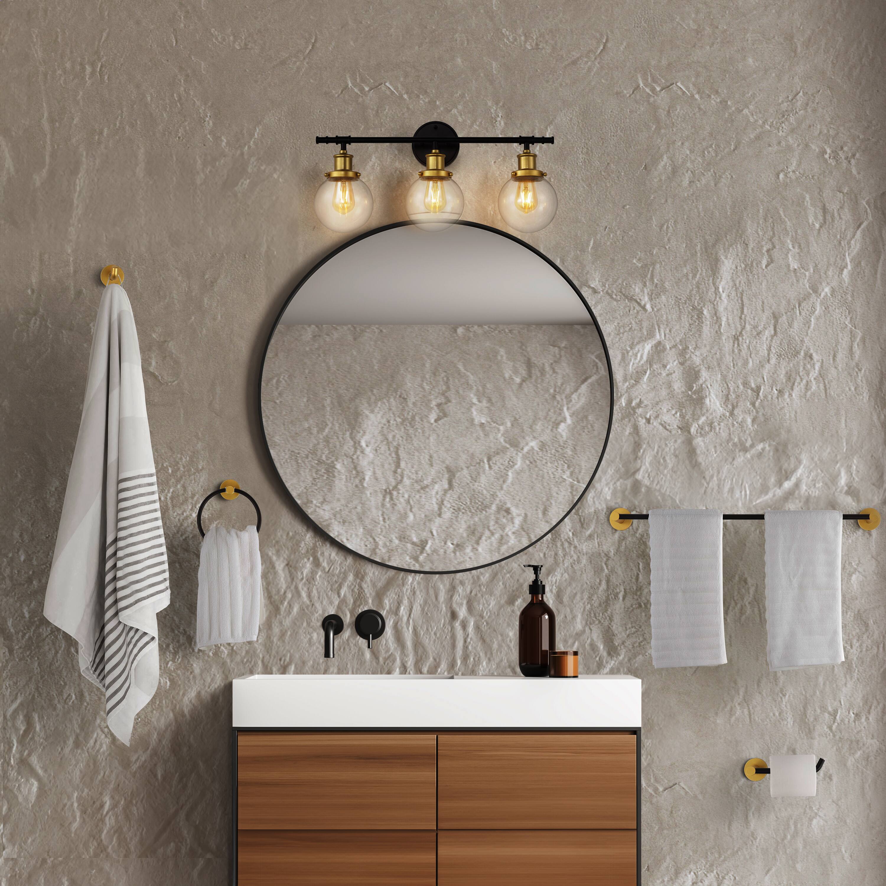 Alt View 6. Jonathan Y - Hugo 24.5" 3-Light Classic Vanity Light with Bathroom Hardware Accessory Set, Oil Rubbed Bronze/Gold Painting (5-Piece) - Oil Rubbed Bronze/Gold Painting.