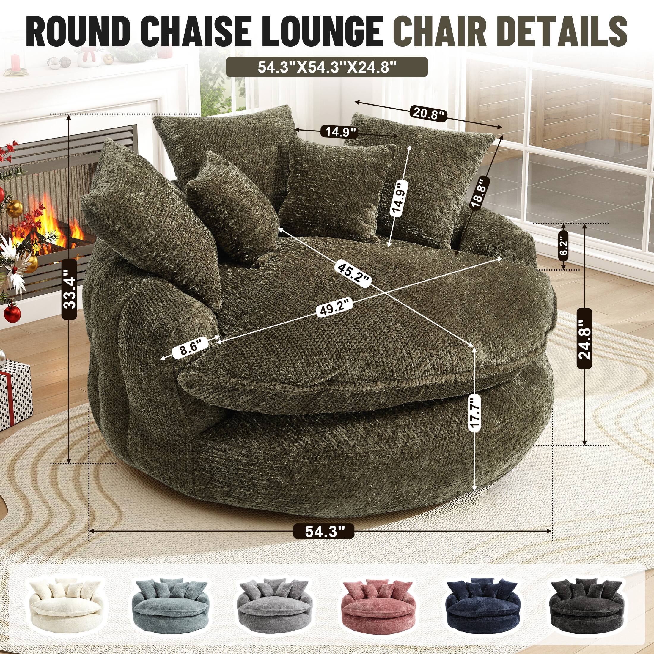 ROUND CHAISE LOUNGE CHAIR DETAILS  
54.3"X54.3"X24.8"  
- 54.3"  
- 14.9"  
- 20.8"  
- 33.4"  
- 8.6"  
- 45.2"  
- 49.2"  
- 14.9"  
- 18.8"  
- 17.7"  
- 6.2"  
- 24.8"  
- 54.3"