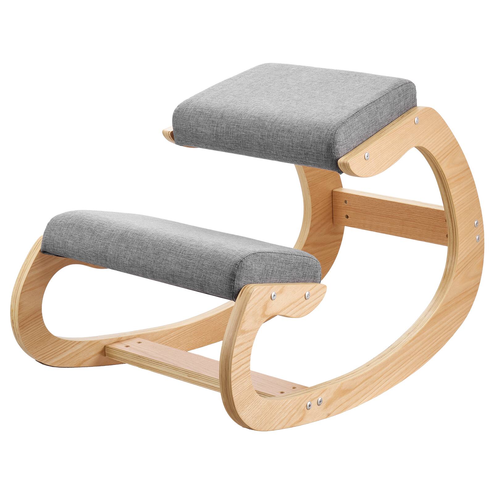 Alt View 5. VEVOR - Ergonomic Kneeling Chair, Wooden Posture Knee Chair with Thick Foam Cushions and Solid Wood Frame, Adjustable Height - Natural wood frame + gray pad.