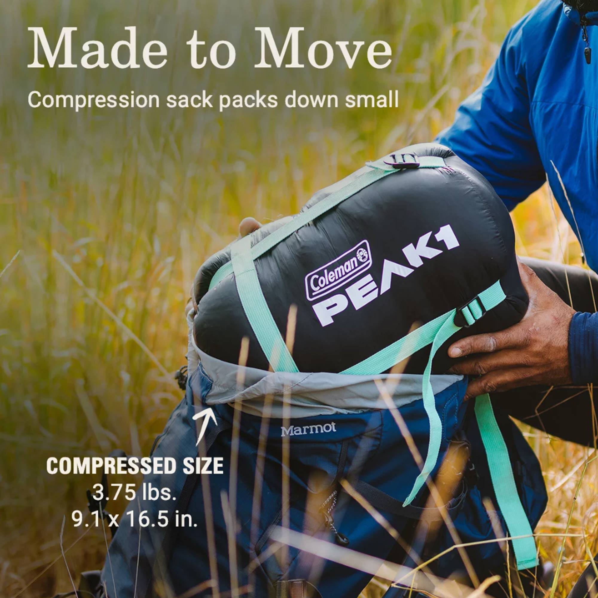 Made to Move  
Compression sack packs down small  

COMPRESSED SIZE  
3.75 lbs.  
9.1 x 16.5 in.