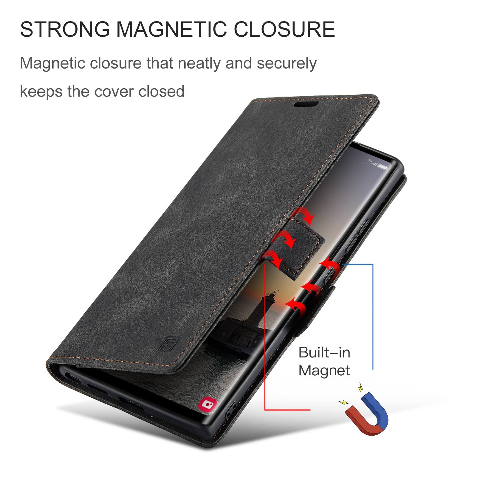 STRONG MAGNETIC CLOSURE  
Magnetic closure that neatly and securely keeps the cover closed  
Built-in Magnet