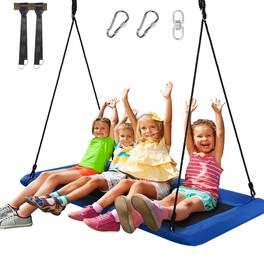 Gymax - 60'' Kids Giant Tree Rectangle Swing 700 lbs w/ Adjustable Hanging Ropes - Blue