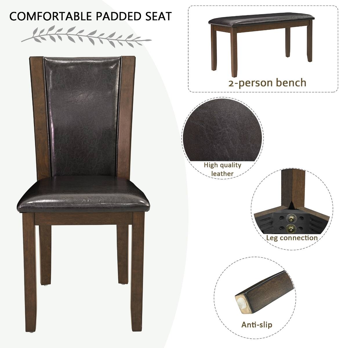 COMFORTABLE PADDED SEAT

2-person bench

High quality leather

Leg connection

Anti-slip