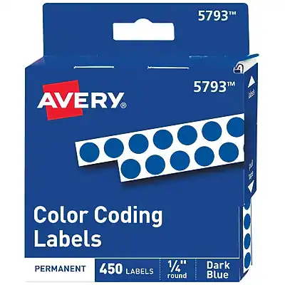 Avery 5793™ Color Coding Labels
Permanent
450 Labels
1/4" Round
Dark Blue