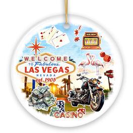 OrnamentallyYou - Artistic Las Vegas Collage Art Ceramic Ornament Slot Machines Cards and Casino Travel Souvenir - Multi-colored