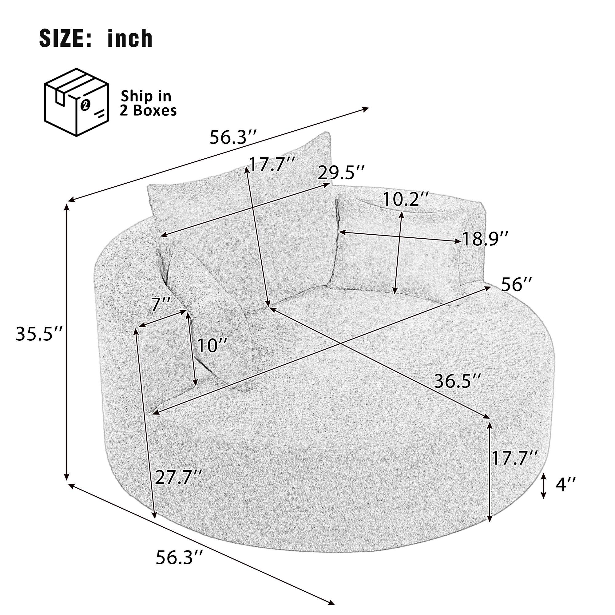 SIZE: inch  
Ship in 2 Boxes  

- 56.3"  
- 17.7"  
- 29.5"  
- 10.2"  
- 18.9"  
- 56"  
- 35.5"  
- 10"  
- 27.7"  
- 36.5"  
- 17.7"  
- 4"  
- 56.3"