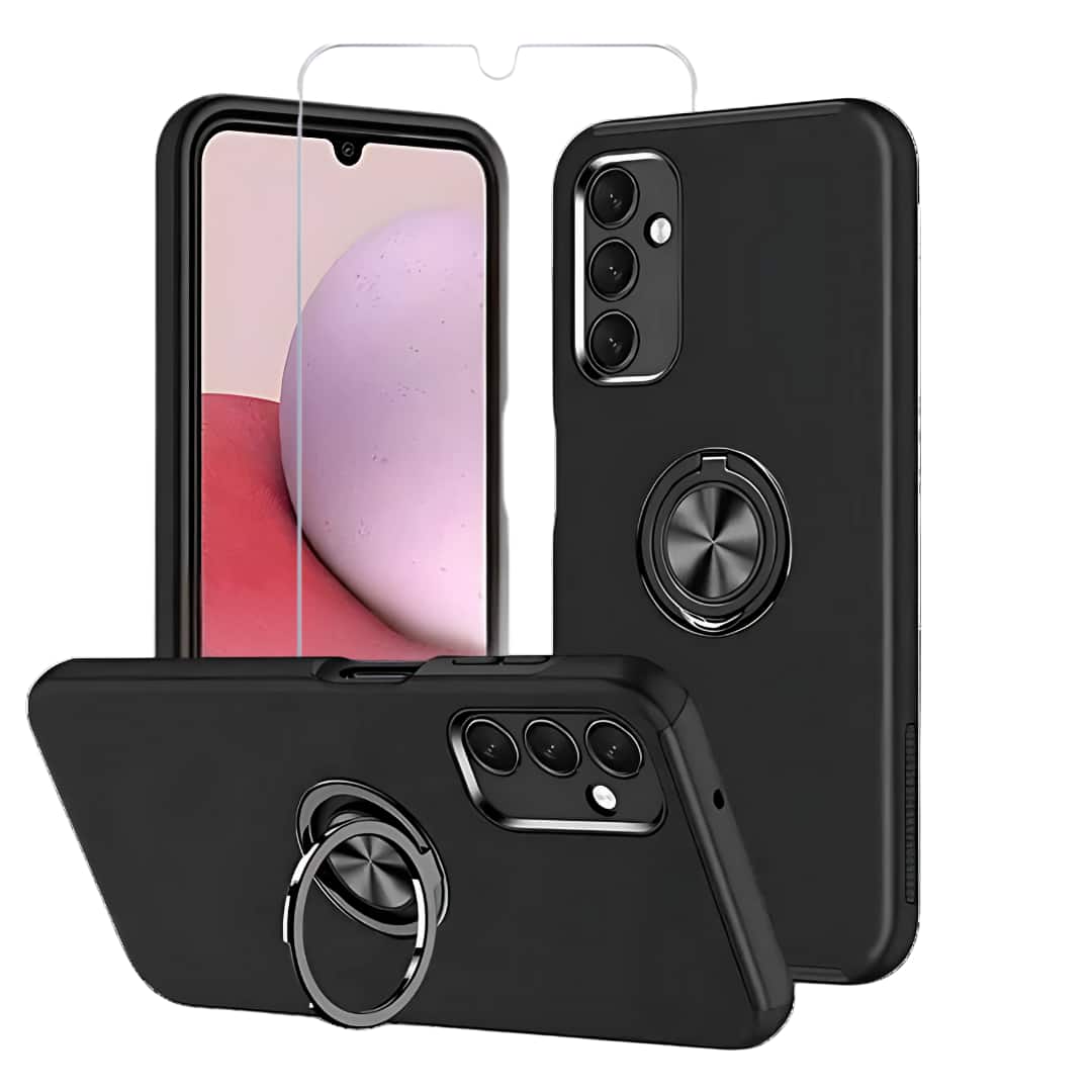 Front. Entronix - Entronix Galaxy A35 Bundle - 360-Degree Circular Ring Gripstand Case with Clear Screen Protector - Black.