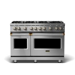Viking - 5-Series Dual Fuel Self-Clean 48"W Sealed Burner Range - Stainless with Brushed Brass Accents