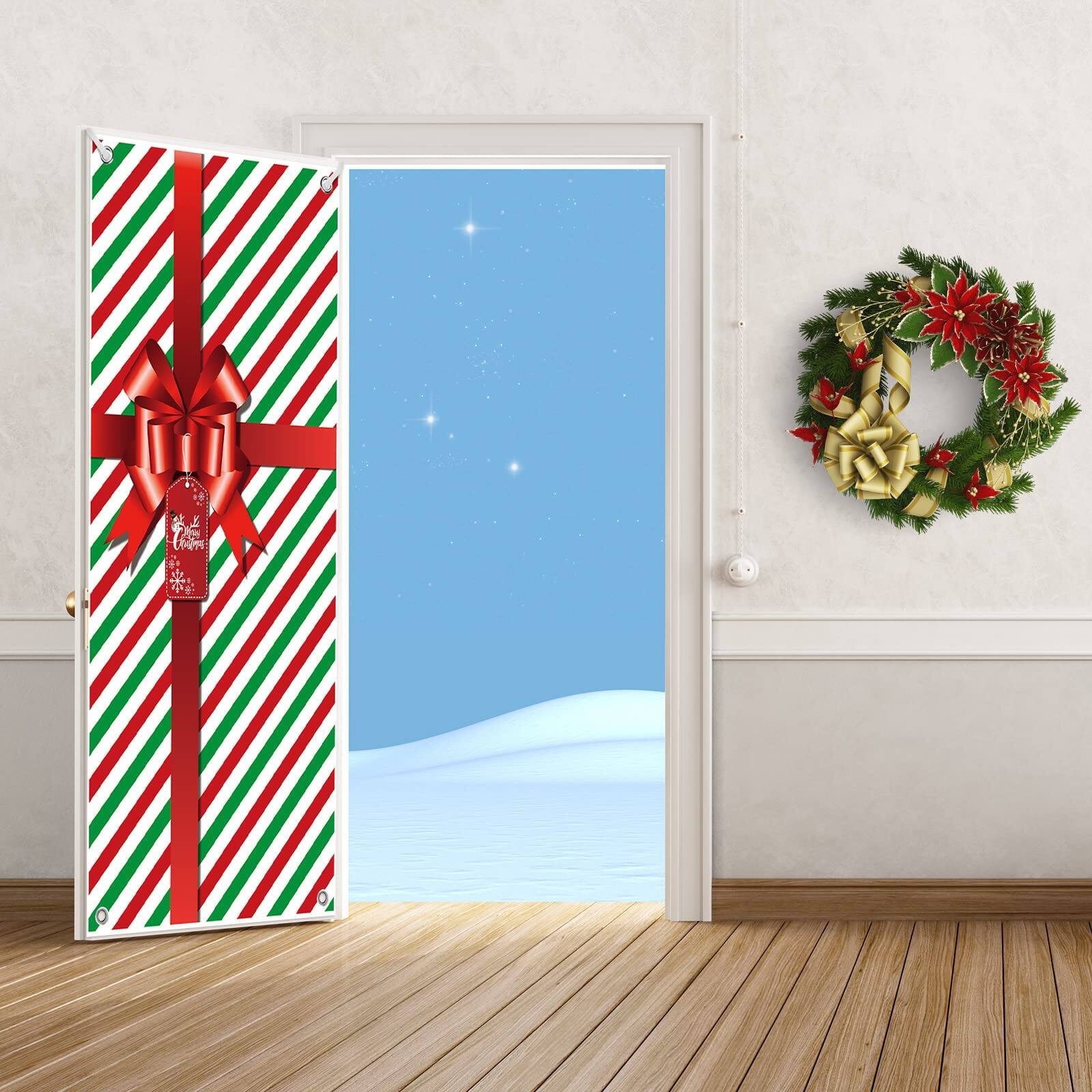Alt View 7. Paradigms Interiors - Christmas Door Cover Hanging Gift Package Decoration For Front Bathroom Toilet Backdrop Holiday Xmas House ... - Green, Red-2.