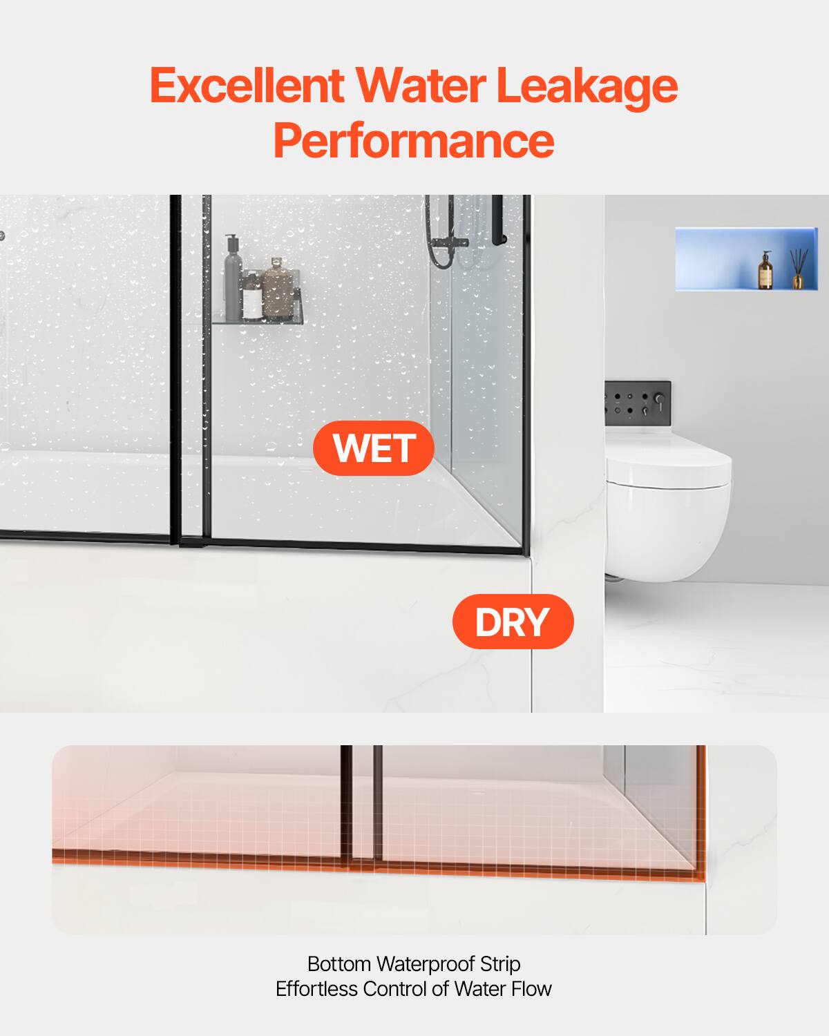 Excellent Water Leakage Performance  
WET DRY  
Bottom Waterproof Strip  
Effortless Control of Water Flow