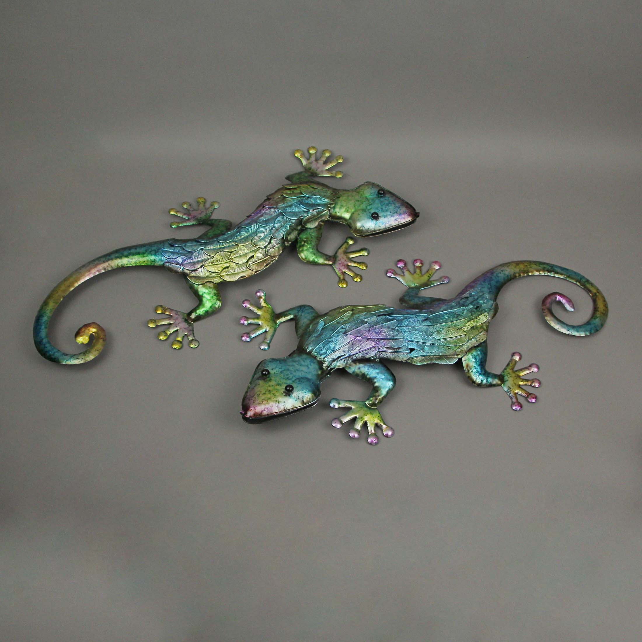 Alt View 1. The Gerson Companies - Set of 2 Multicolor Metal Gecko Lizard Wall Sculptures 19.25 Inches Long - Multicolored.