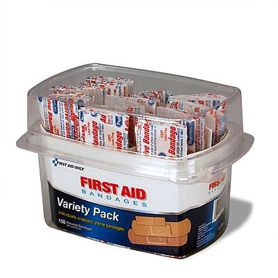 FIRST AID ONLY  
FIRST AID BANDAGES  
Variety Pack  
Individually Wrapped  
150 Bandages  
14 FIRS
