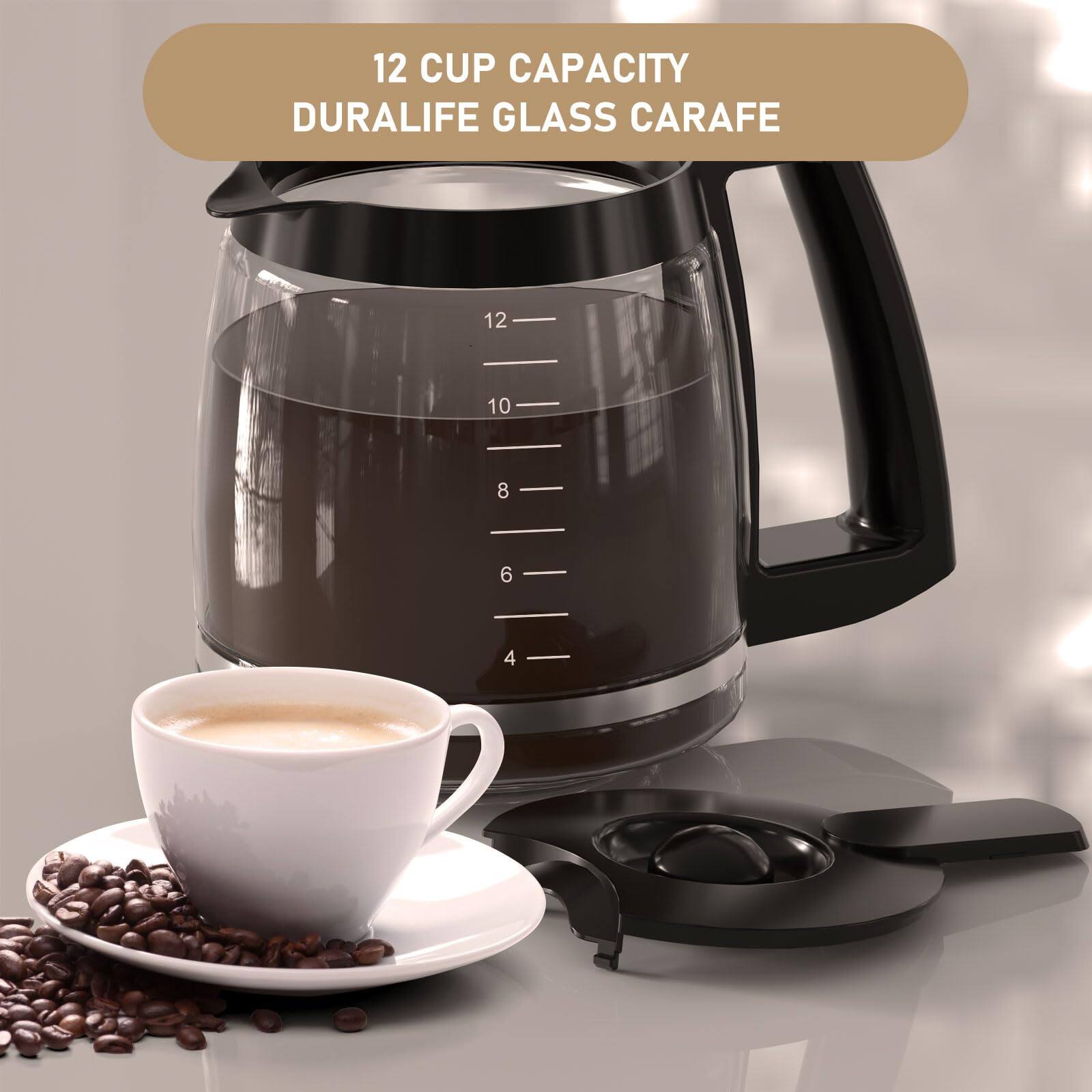 12 CUP CAPACITY  
DURALIFE GLASS CARAFE