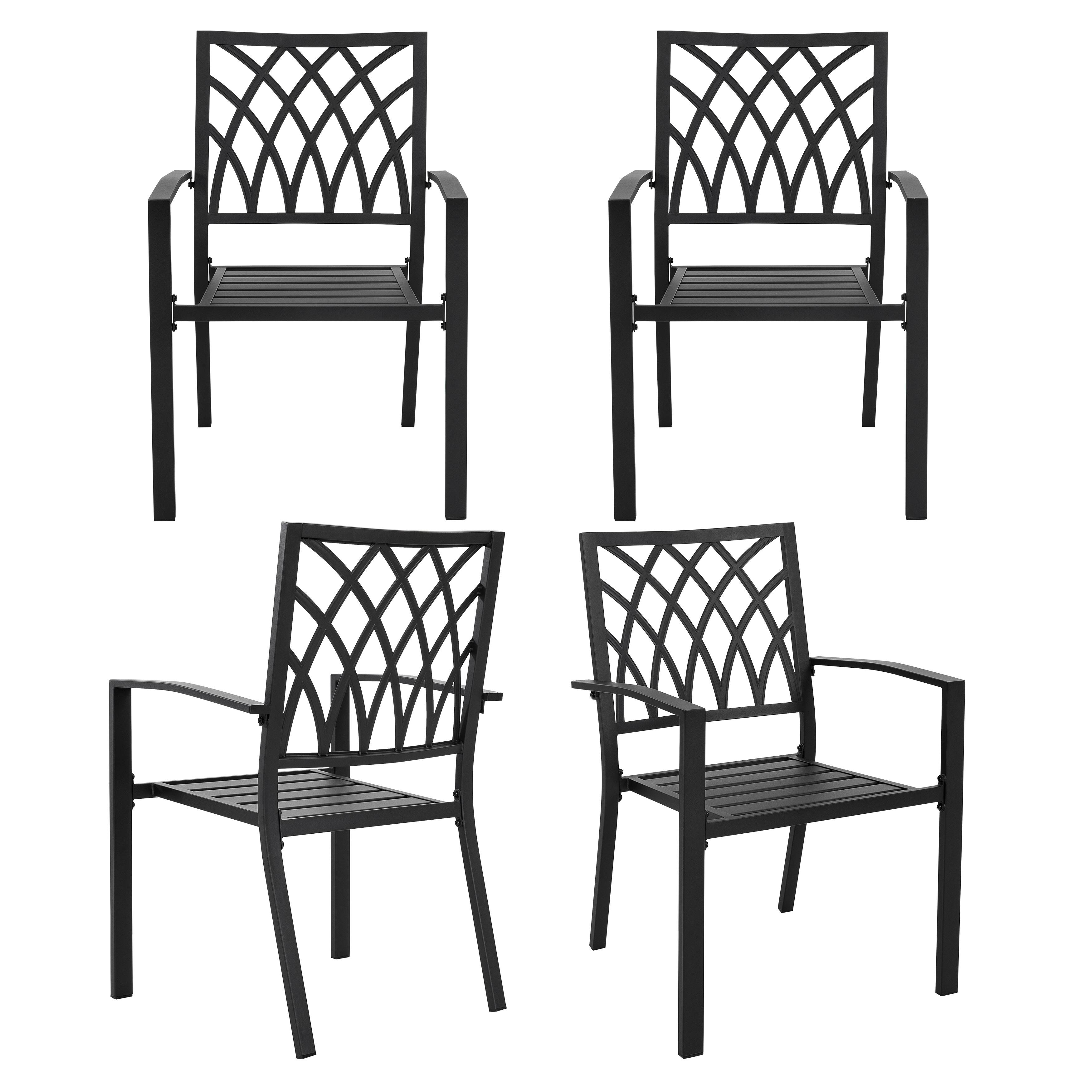 Nuu Garden - Outdoor 4-Piece Patio Chair Set, Powder-coated Iron, Lattice Pattern - Black