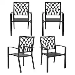 Nuu Garden - Outdoor 4-Piece Patio Chair Set, Powder-coated Iron, Lattice Pattern - Black