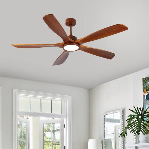 Alt View 3. LUCKY ONE - 60" Low Profile Ceiling Fan with Light Remote 5 Wood Blades 6-Speed - Natural Wood.
