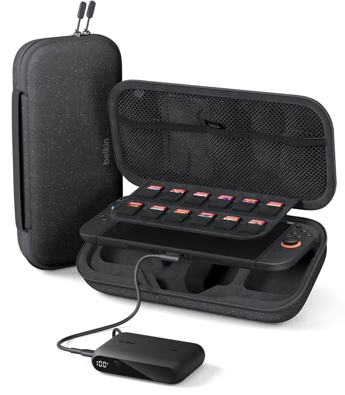 Belkin - Gaming Charging Case for Nintendo Switch 2, 10k Portable Charger Case 20W Quick Charging, Game Card Storage - Charcoal - Front_Zoom