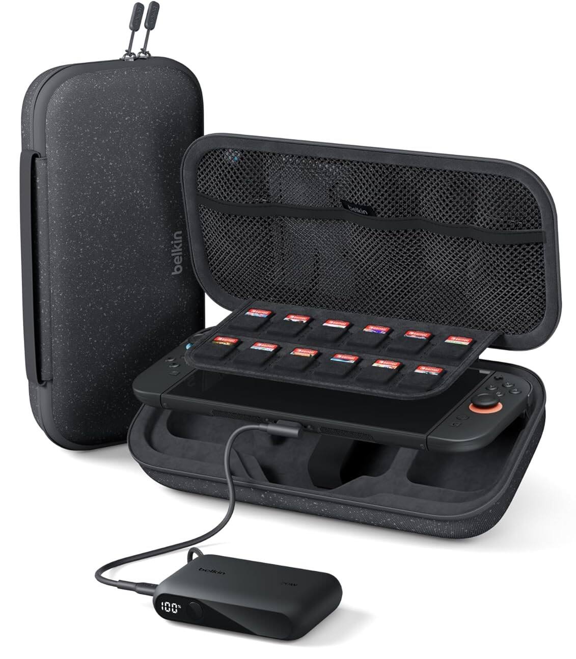 Belkin - Gaming Charging Case for Nintendo Switch 2, 10k Portable Charger Case 20W Quick Charging, Game Card Storage - Charcoal