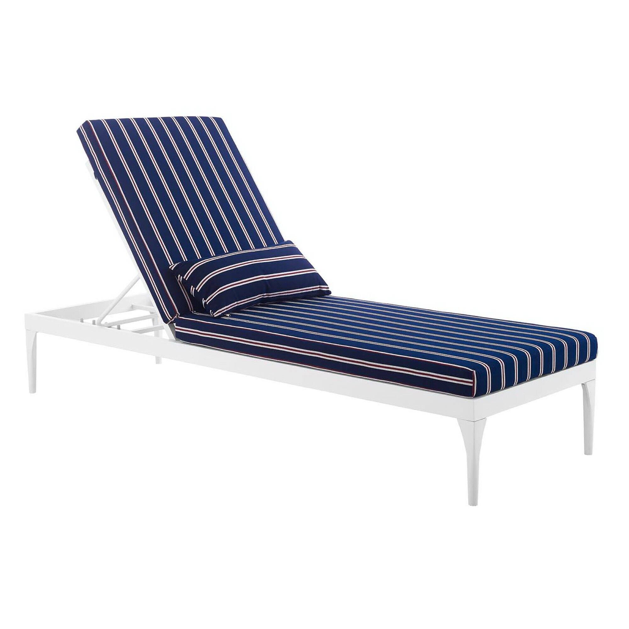 Angle. Modway - Perspective Cushion Outdoor Patio Chaise Lounge Chair by Modway - White Striped Navy.