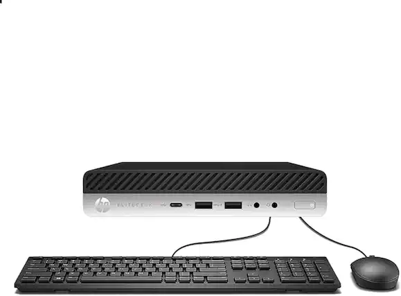 Front. HP - HP EliteDesk 705 G4 Mini Desktop PC, AMD Ryzen 5 Pro 2400GE up to 3.8GHz, 8GB DDR4 RAM, 256GB NVMe SSD, Windows 11 Pro - Black.