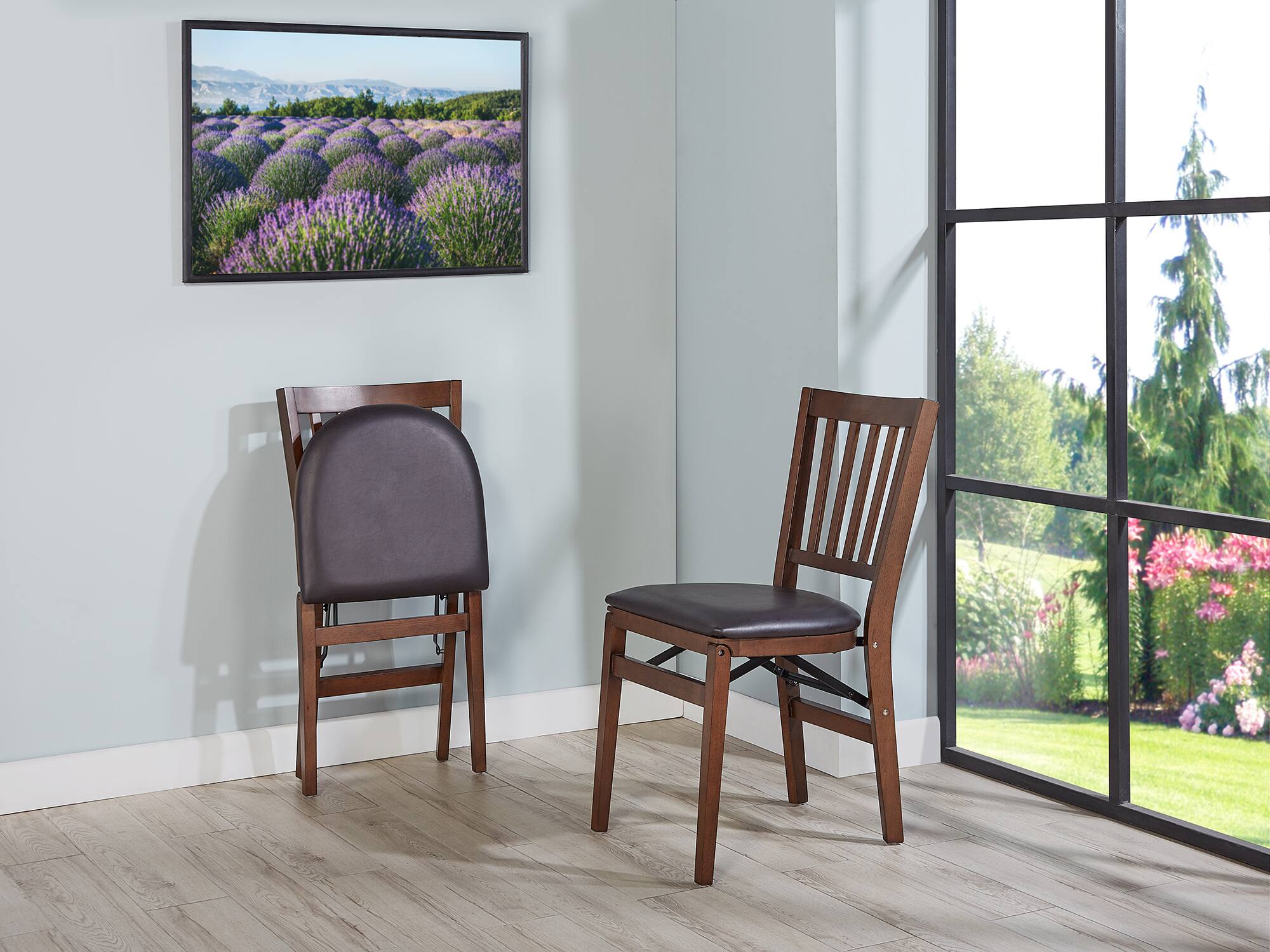 Alt View 4. Stakmore - Stakmore School House Folding Chair, Espresso Frame with Espresso Bonded Leather - Espresso Finish.