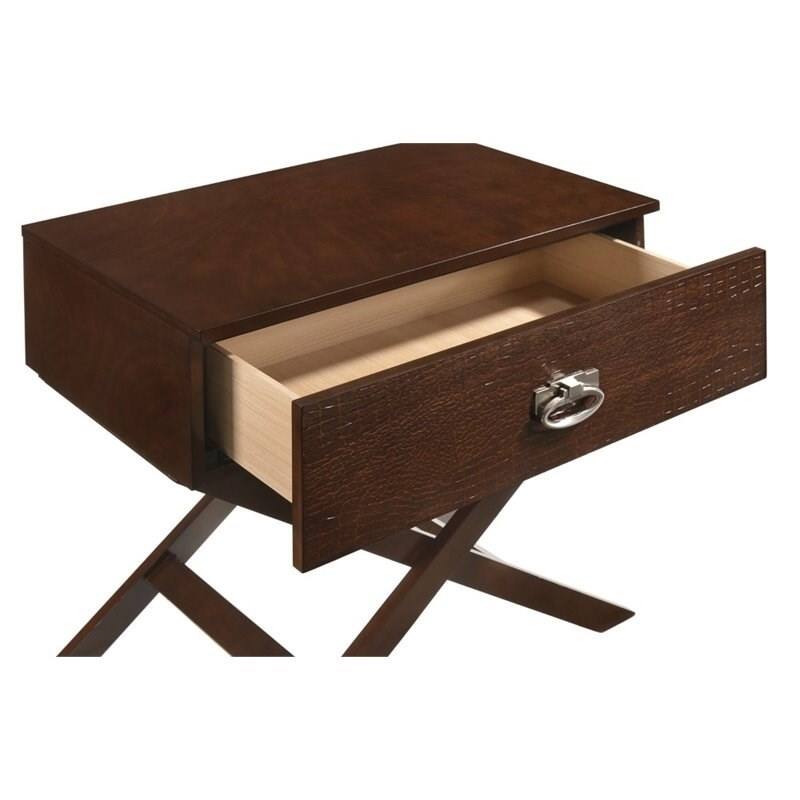 Left. Hivvago - Cappuccino Brown Wood 1-Drawer End Table Nightstand with X Legs - Brown.