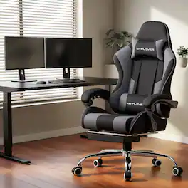 GTPlayer - Gaming Chair Breathable Fabric Computer Chair with Footrest and Lumbar Support - Gray