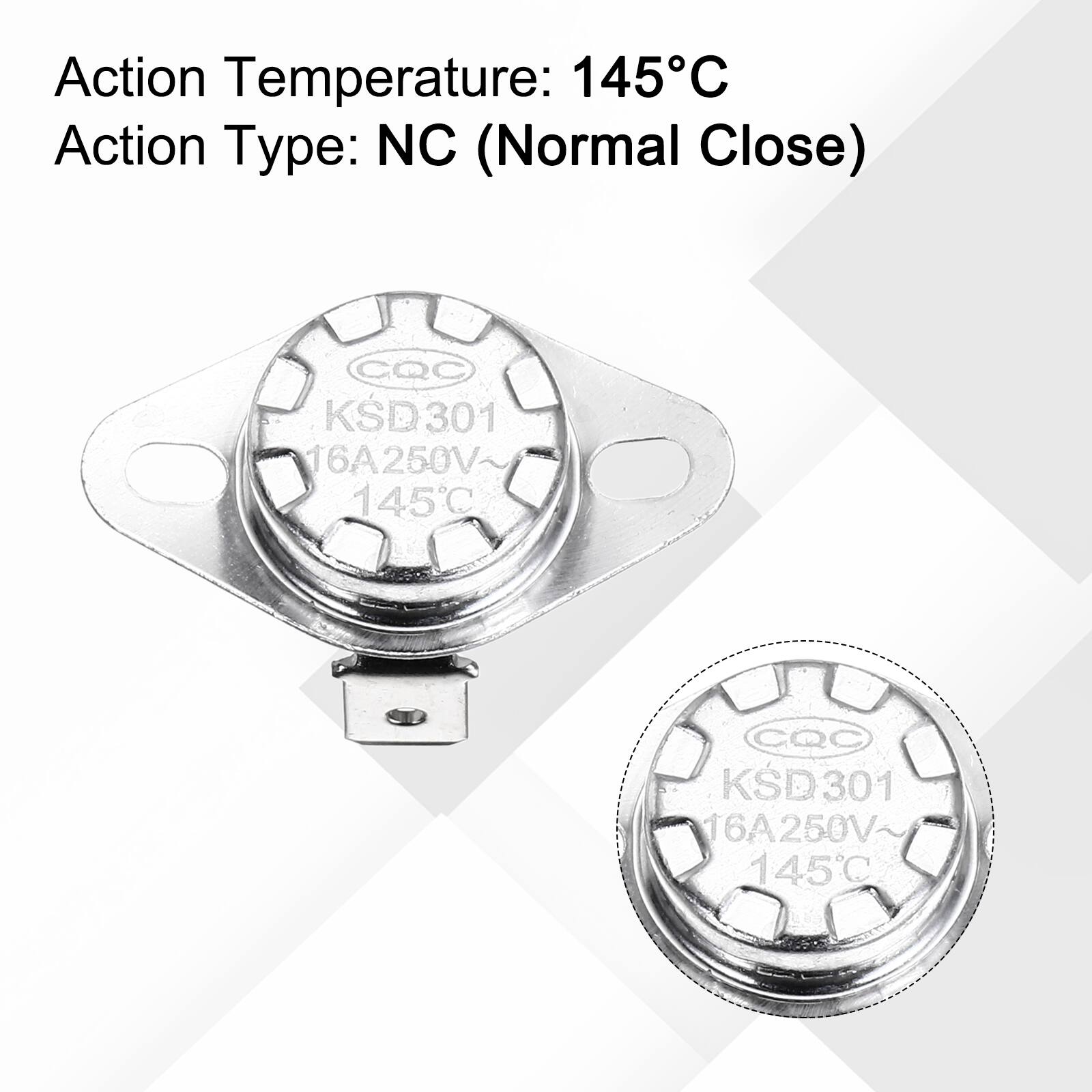 Action Temperature: 145°C  
Action Type: NC (Normal Close)  
CQC KSD301 16A250V 145°C  
CQC KSD301 16A250V 145°C