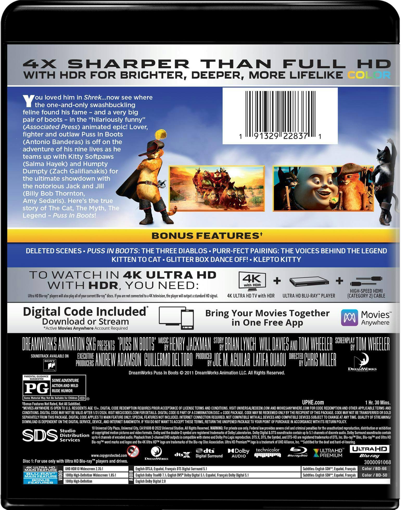 Back. Puss in Boots   - 4K Blu-Ray.