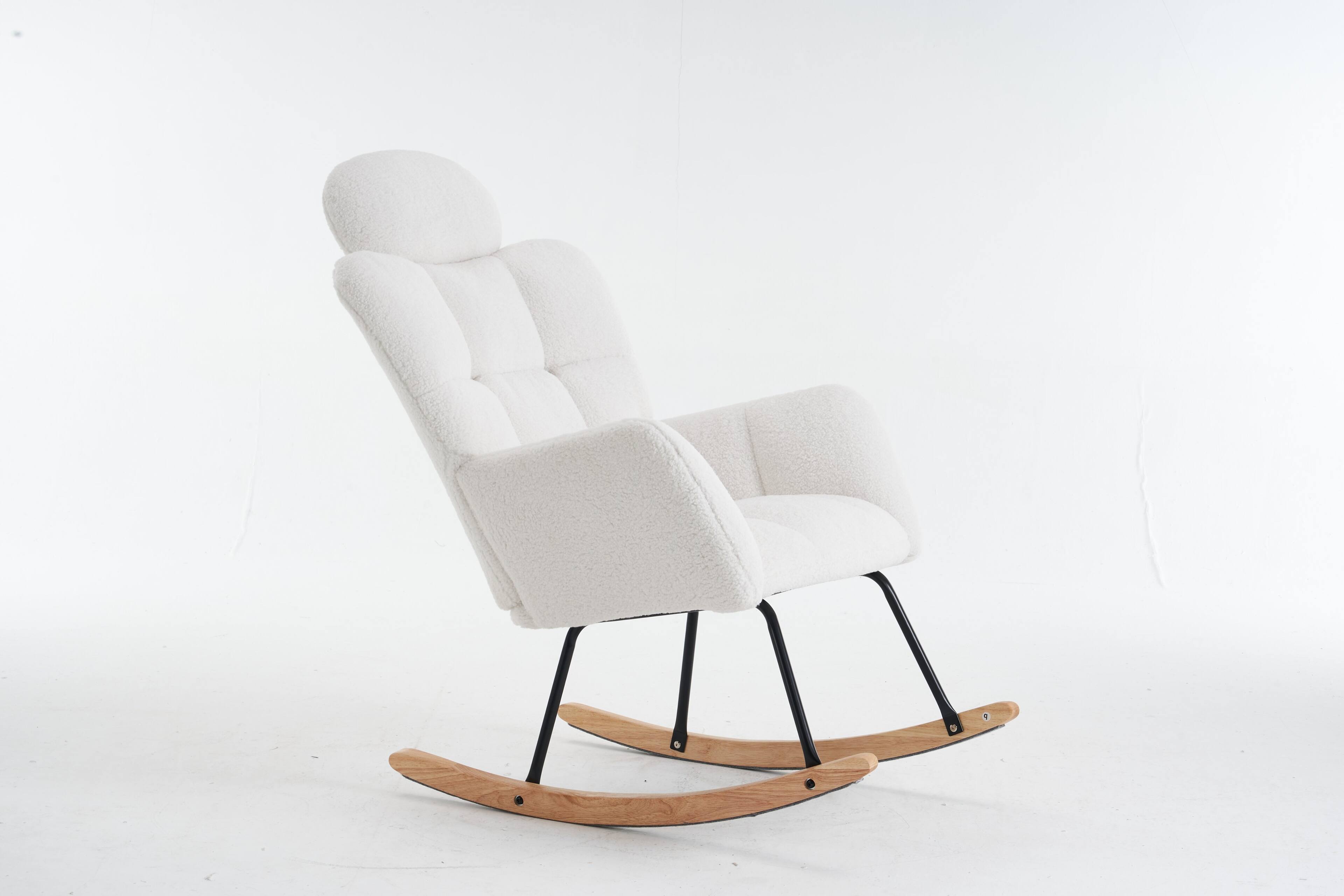 Alt View 6. GOODSILO - Teddy Fabric Upholstered Nursery Rocking Glider Chair Modern Accent Armchair Padded Seat High Backrest Pillow - Ivory.