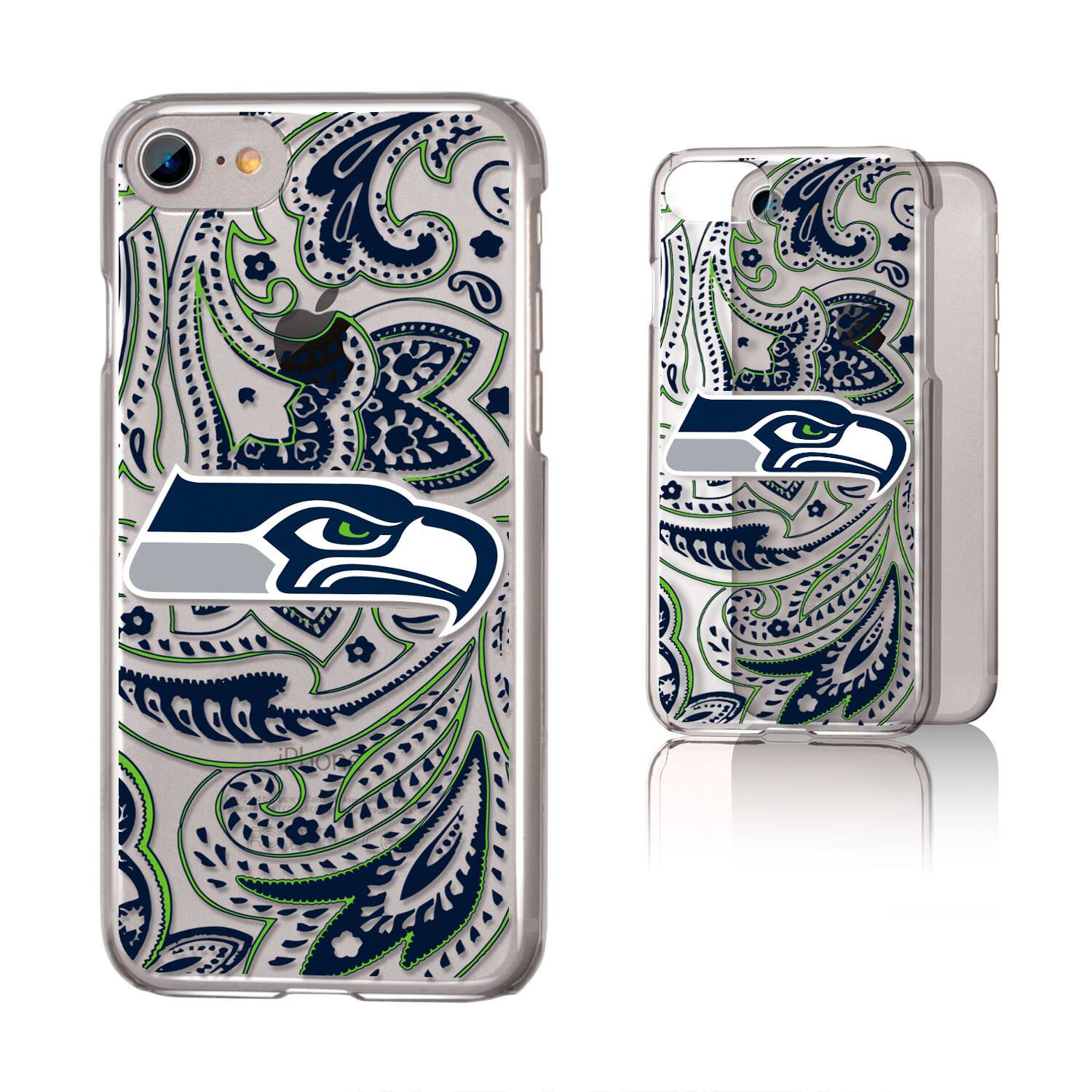 Alt View 3. Keyscaper - Seattle Seahawks iPhone Clear Paisley Design Case - 15 Plus - Multicolor.