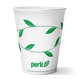 Perk - Eco Compostable Paper Hot Cup, 12 Oz., 50/Pack - White/Green