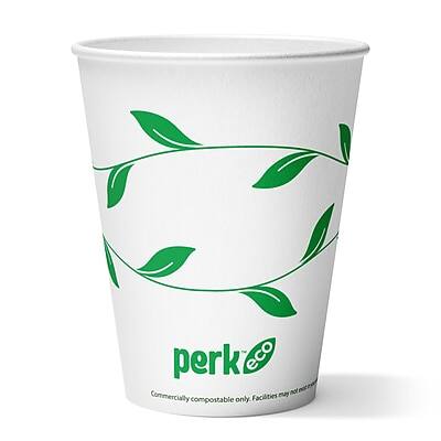 perk eco  
Commercially compostable only. Facilities may not accept.