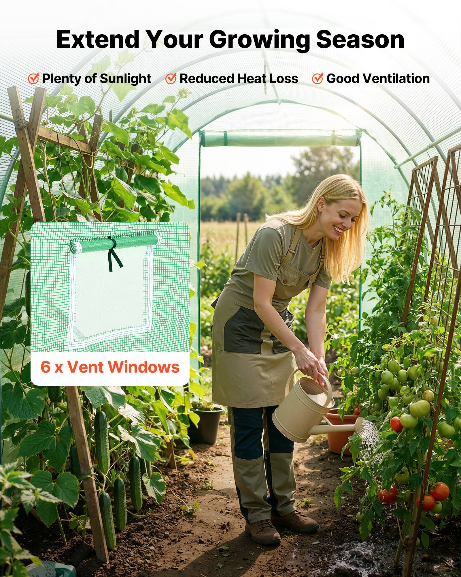Extend Your Growing Season

- Plenty of Sunlight
- Reduced Heat Loss
- Good Ventilation

6 x Vent Windows