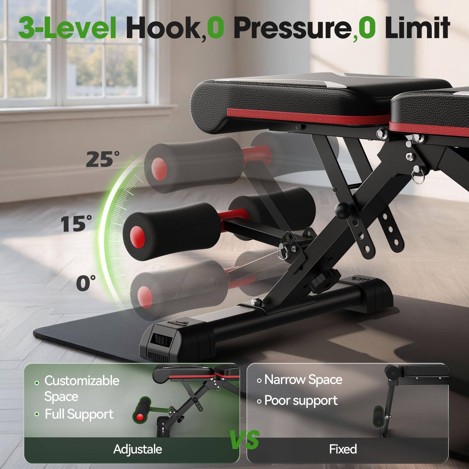 3-Level Hook, 0 Pressure, 0 Limit

- Customizable Space
- Full Support

Adjustable

VS

- Narrow Space
- Poor Support

Fixed