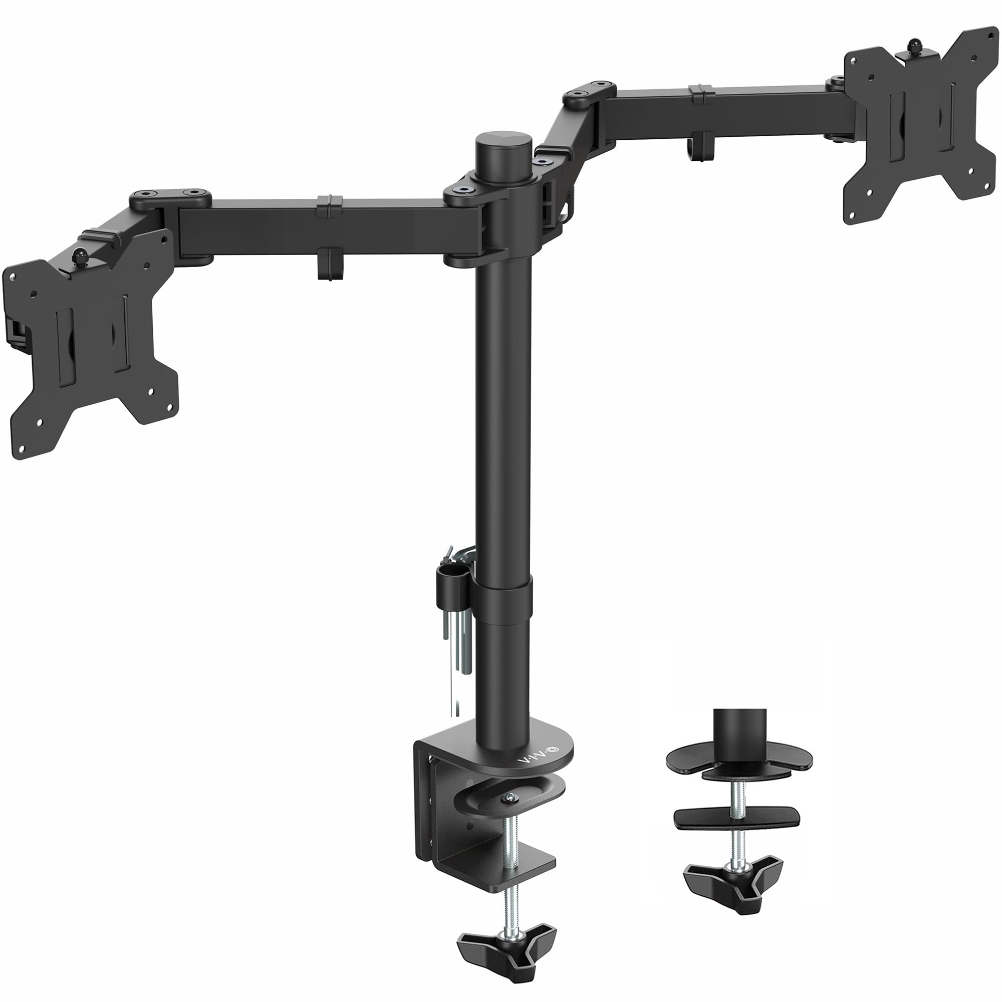 Angle. ThinkLink Electronic - Full Motion Dual Monitor Desk Mount Clamp Stand Vesa Double Center Arm Joint Screens Stand - Default.