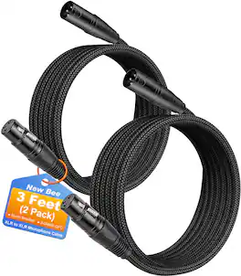 New Bee - XLR Cable 3ft 2-Pack Male to Female Microphone Cable