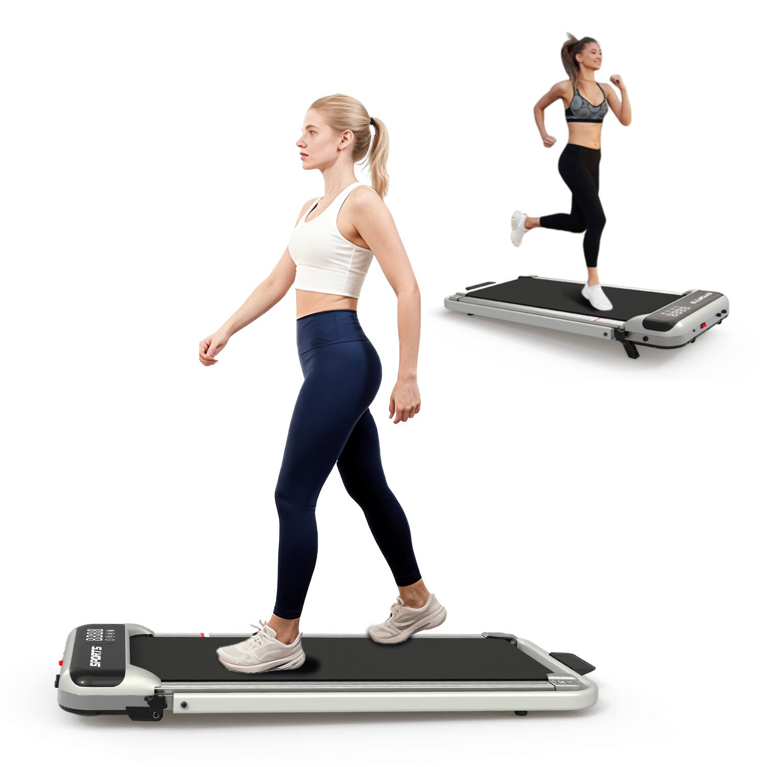 Back. Siljoy - 3-in-1 Under Desk Treadmill: Foldable, Incline, Handle Bar, Remote, LED Display. For Home/Office Walking & Jogging - Black.
