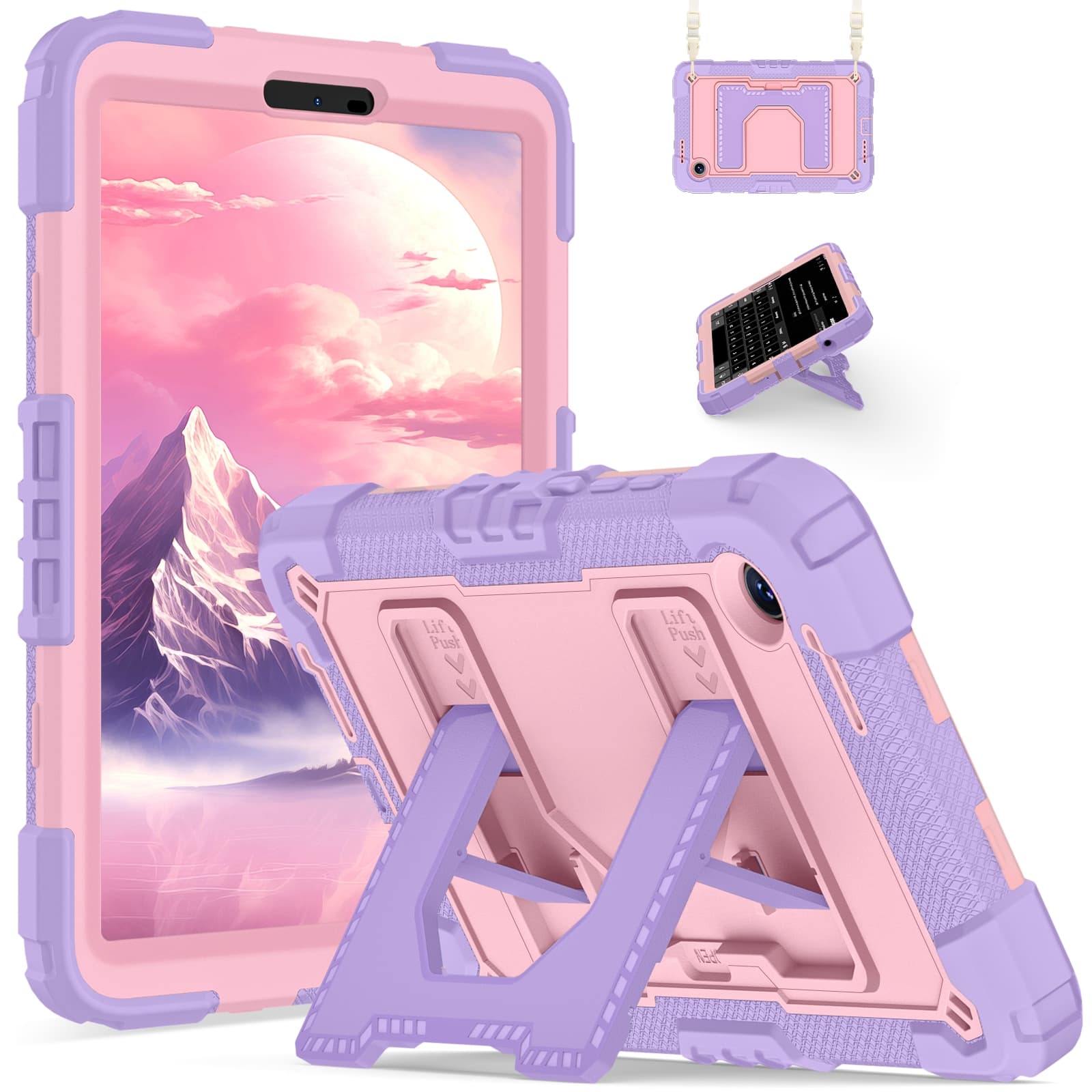 UUCOVER - Case for Samsung Galaxy Tab A11 8.7-inch 2025 (SM-X130/X133/X135) Shockproof TPU+PC Stand Cover with Shoulder Strap - Purple+Pink price history on PriceWatchPro