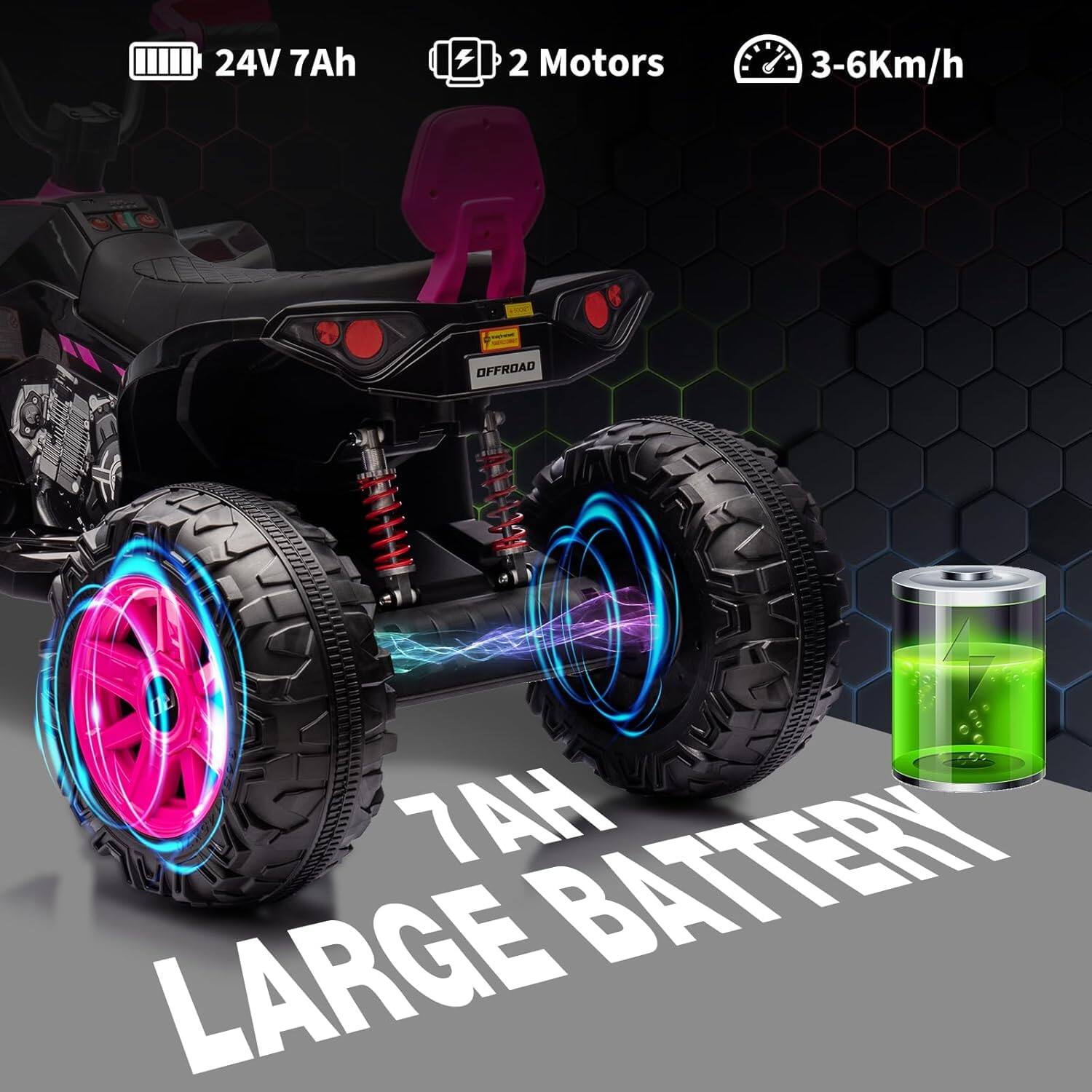 24V 7Ah  
2 Motors  
3-6Km/h  
7Ah Battery  
Large Battery