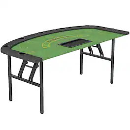 Soozier - Poker Table Foldable, 72" Portable Folding Casino Blackjack Table for 8 Players with Felt Surface, Cup Holders