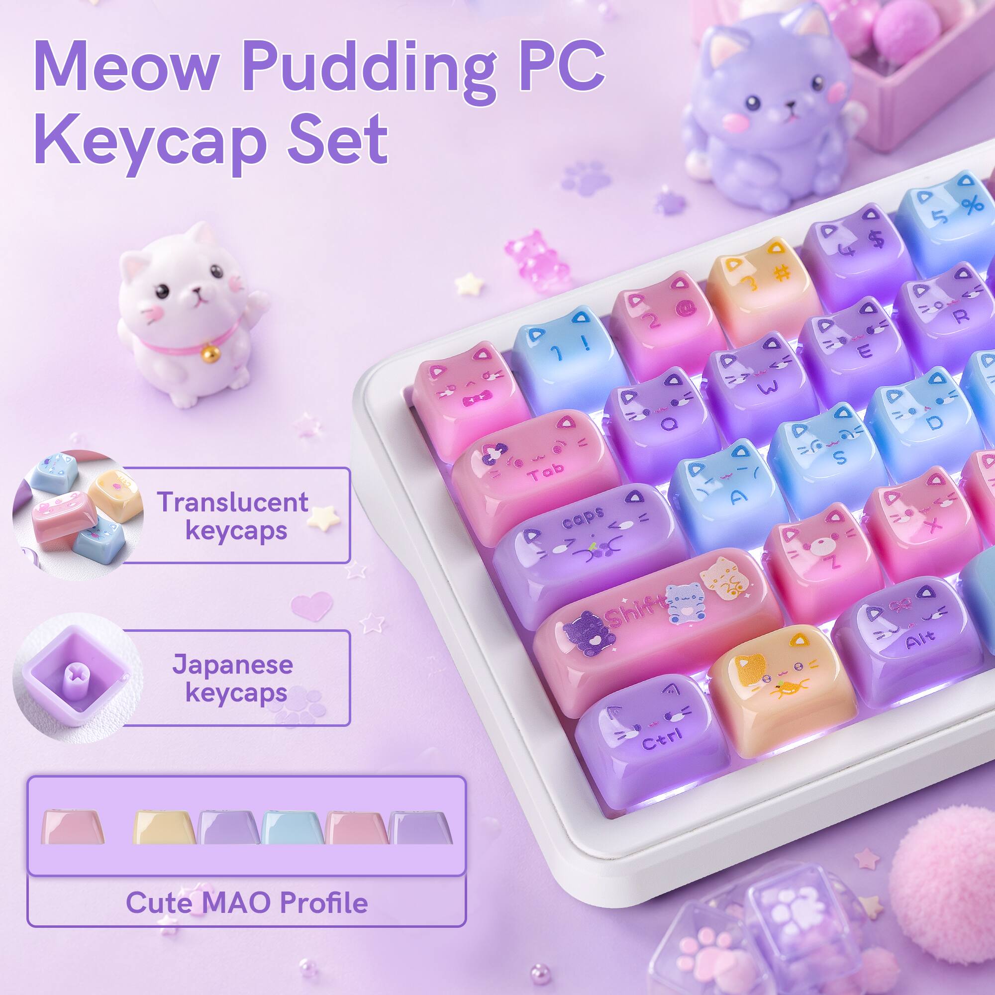 Womier Clear keycaps Set,Translucent Jelly Key caps,Cat Shape keycap ...
