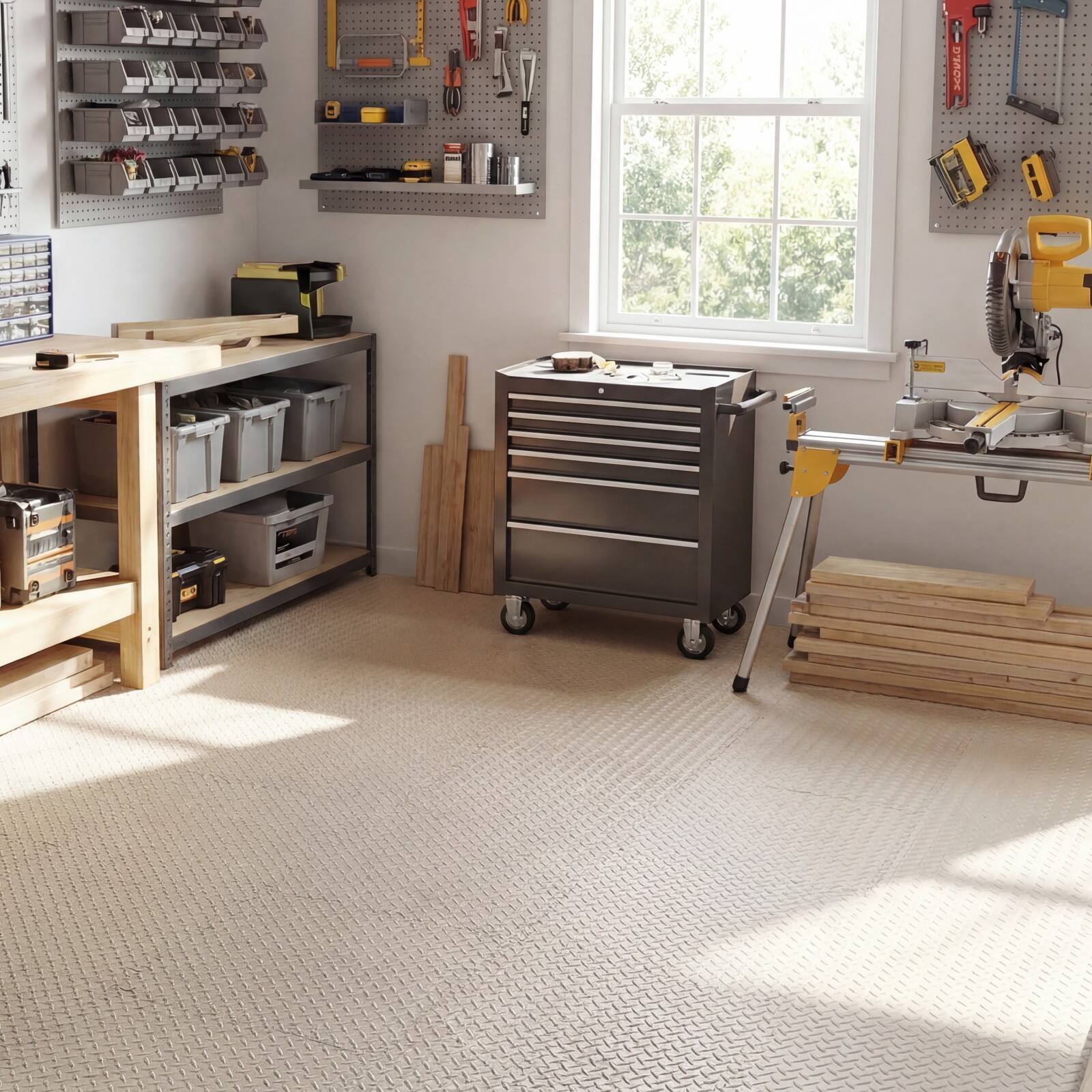 Alt View 4. Costway - Costway 24 Tiles 25" x 25" Puzzle Exercise Mat with Borders for Home Gym Playroom 104 sq.ft - Beige.