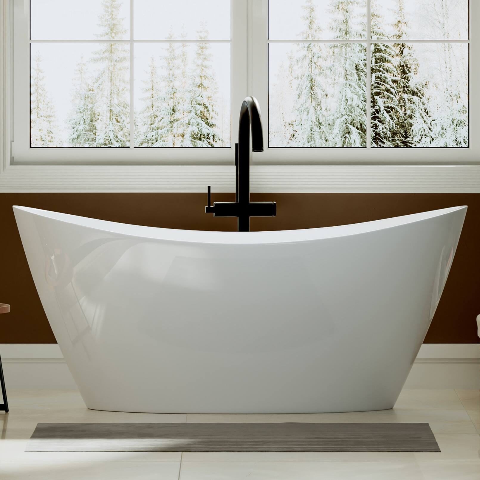 Angle. Empava - 59 in. x 29.5 in. Freestanding Flat Bottom Bath Tub Oval Soaking Bathtub with Center Drain - White.