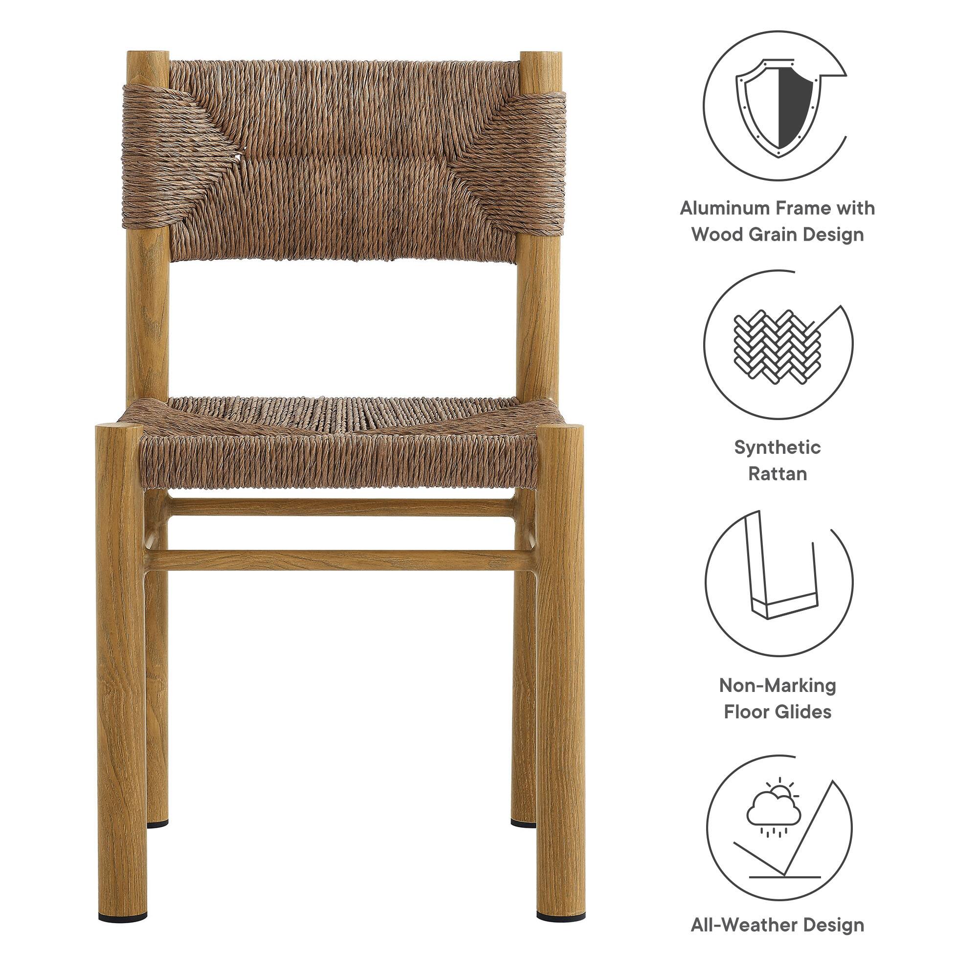 Aluminum Frame with Wood Grain Design  
Synthetic Rattan  
Non-Marking Floor Glides  
All-Weather Design