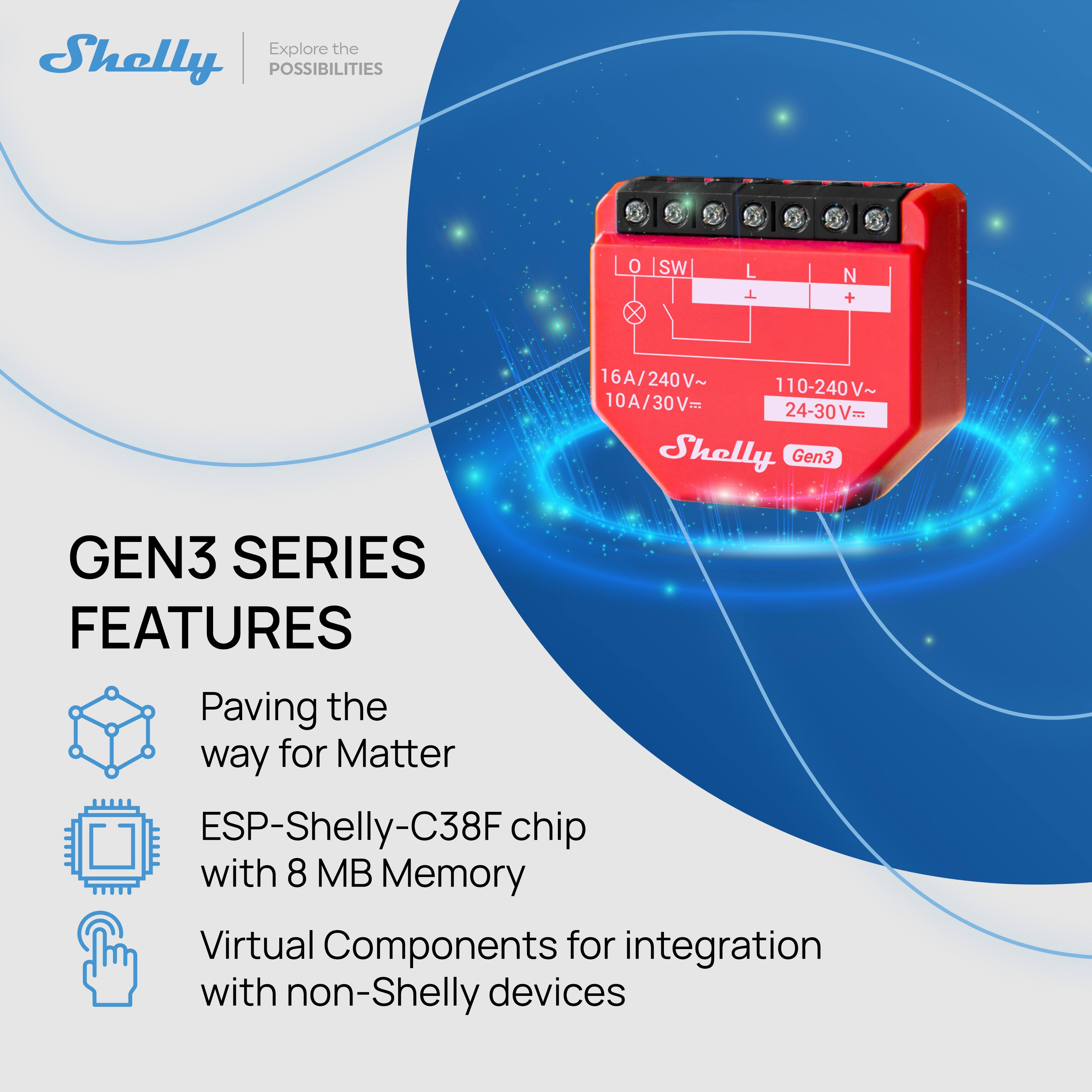 Shelly 1PM Gen3 16A Smart Relay with Power Measurement (Wi Fi