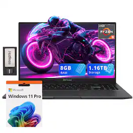 ASUS - Upgraded - VivoBook S15 Slim 15.6" FHD Laptop,Ryzen 5-5600H,8GB RAM,1TB SSD+160GB Docking Station,Fingerprint,Win 11 Pro - Black