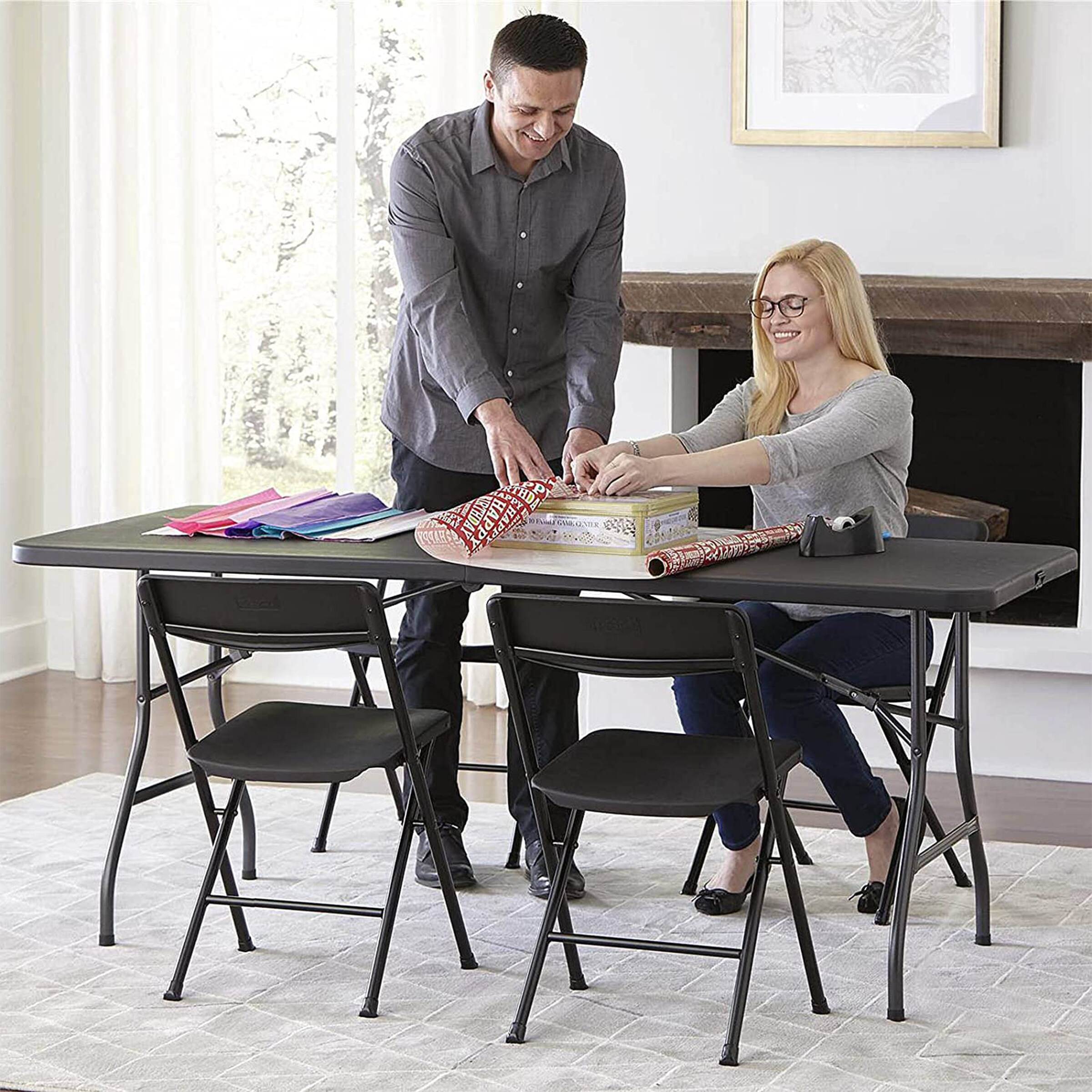 Angle. Sugift - 6 ft  Folding Table Portable Fold-in-Half Table - Black.